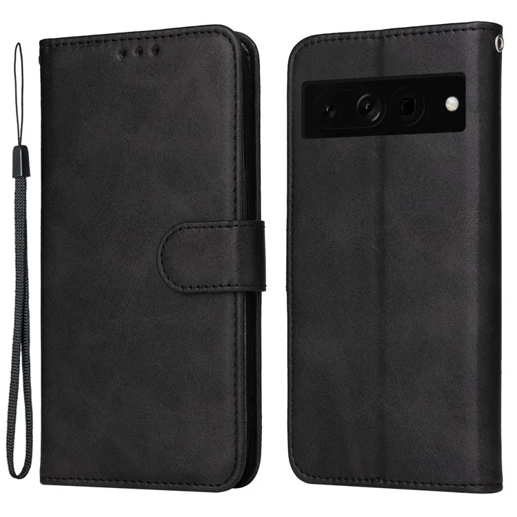 For Google Pixel 7 Pro 5G PU Leather Wallet Stand Case Calf Texture Anti-drop Phone Case - Black