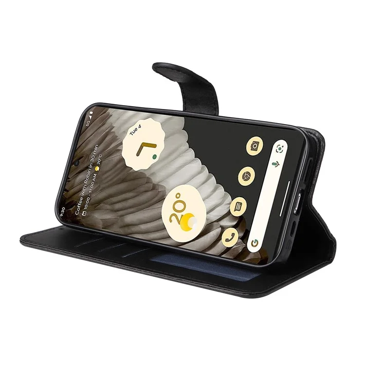 For Google Pixel 7 Pro 5G PU Leather Wallet Stand Case Calf Texture Anti-drop Phone Case - Black