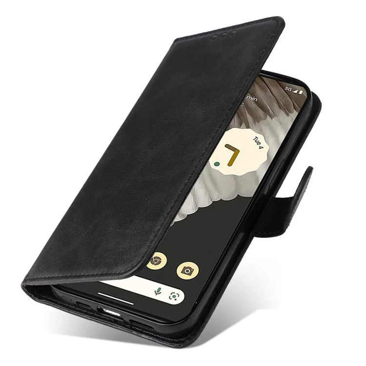 For Google Pixel 7 Pro 5G PU Leather Wallet Stand Case Calf Texture Anti-drop Phone Case - Black