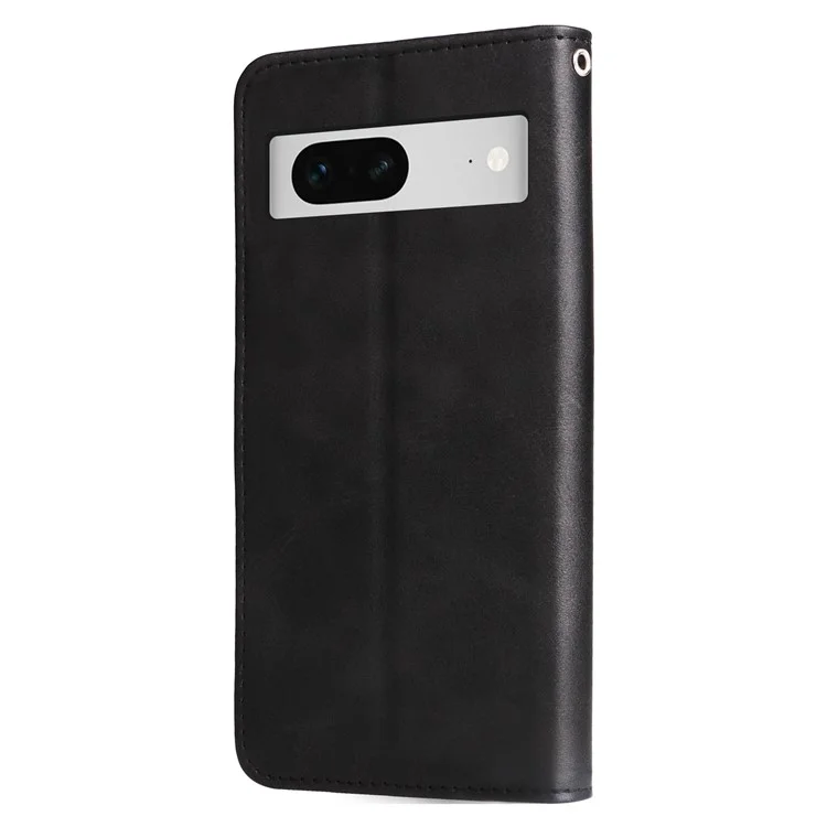Para Google Pixel 7 5G Calf Texture Phone Case Folding Stand Zipper Pocket Leather Wallet Cover - Black
