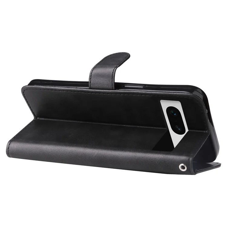Para Google Pixel 7 5G Calf Texture Phone Case Folding Stand Zipper Pocket Leather Wallet Cover - Black