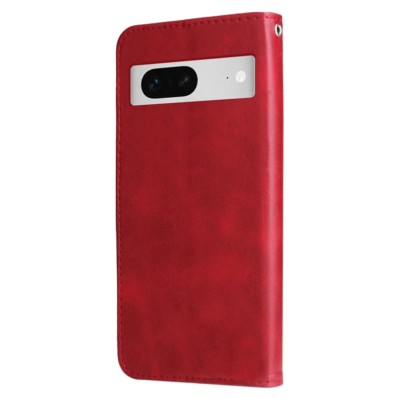 For Google Pixel 7 5G Calf Texture Phone Case Folding Stand Zipper Pocket Leather Wallet Cover - Red