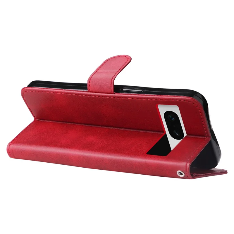 For Google Pixel 7 5G Calf Texture Phone Case Folding Stand Zipper Pocket Leather Wallet Cover - Red