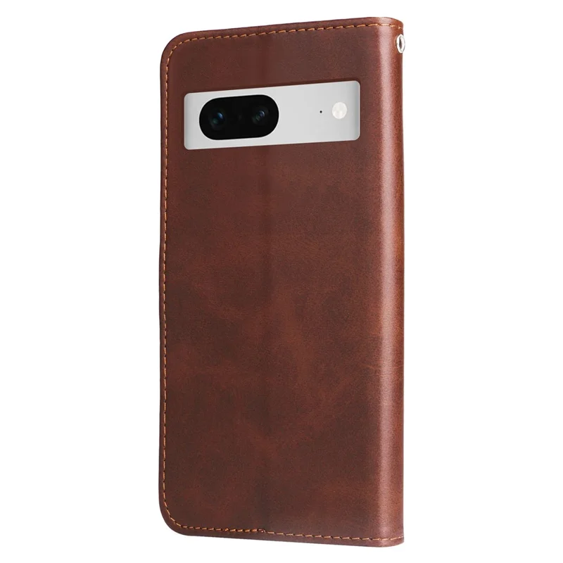 For Google Pixel 7 5G Calf Texture Phone Case Folding Stand Zipper Pocket Leather Wallet Cover - Brown