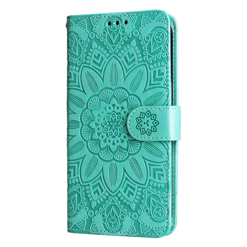 For Google Pixel 7 5G PU Leather Wallet Cover Sunflower Imprinted Flip Stand Case - Green