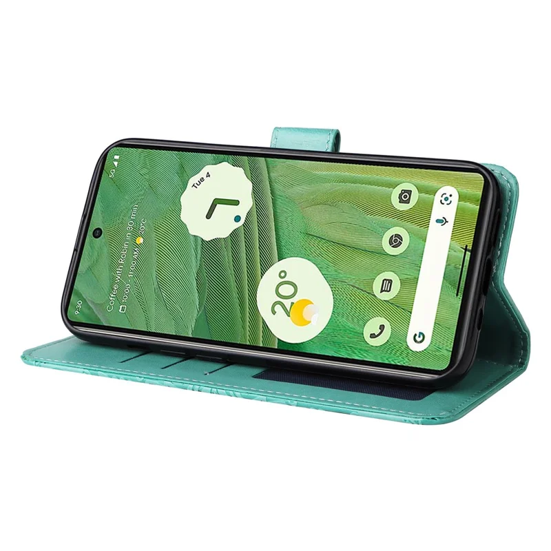 For Google Pixel 7 5G PU Leather Wallet Cover Sunflower Imprinted Flip Stand Case - Green