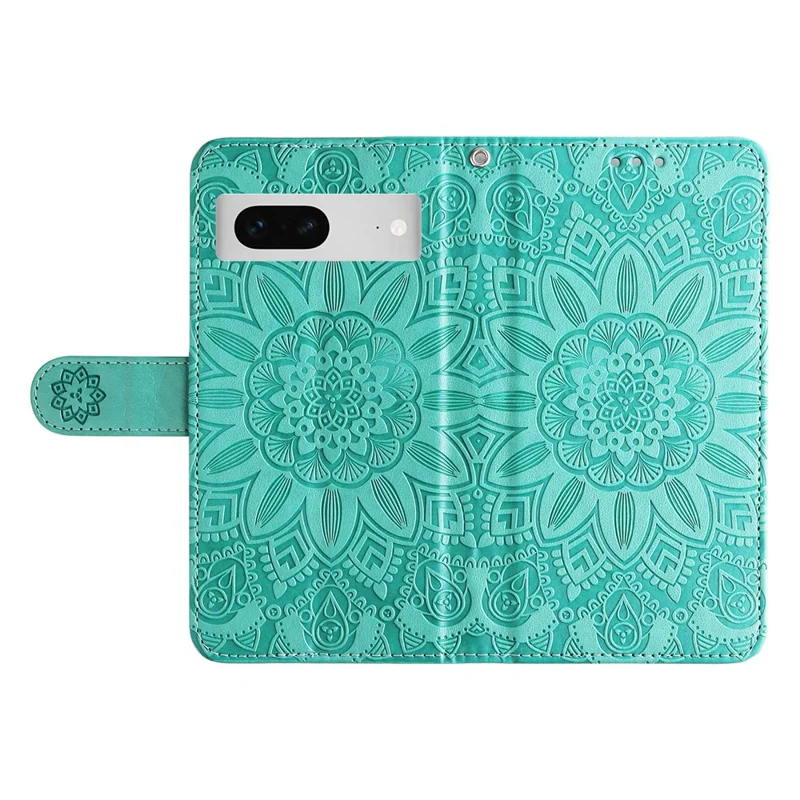 For Google Pixel 7 5G PU Leather Wallet Cover Sunflower Imprinted Flip Stand Case - Green