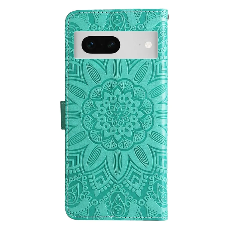 For Google Pixel 7 5G PU Leather Wallet Cover Sunflower Imprinted Flip Stand Case - Green