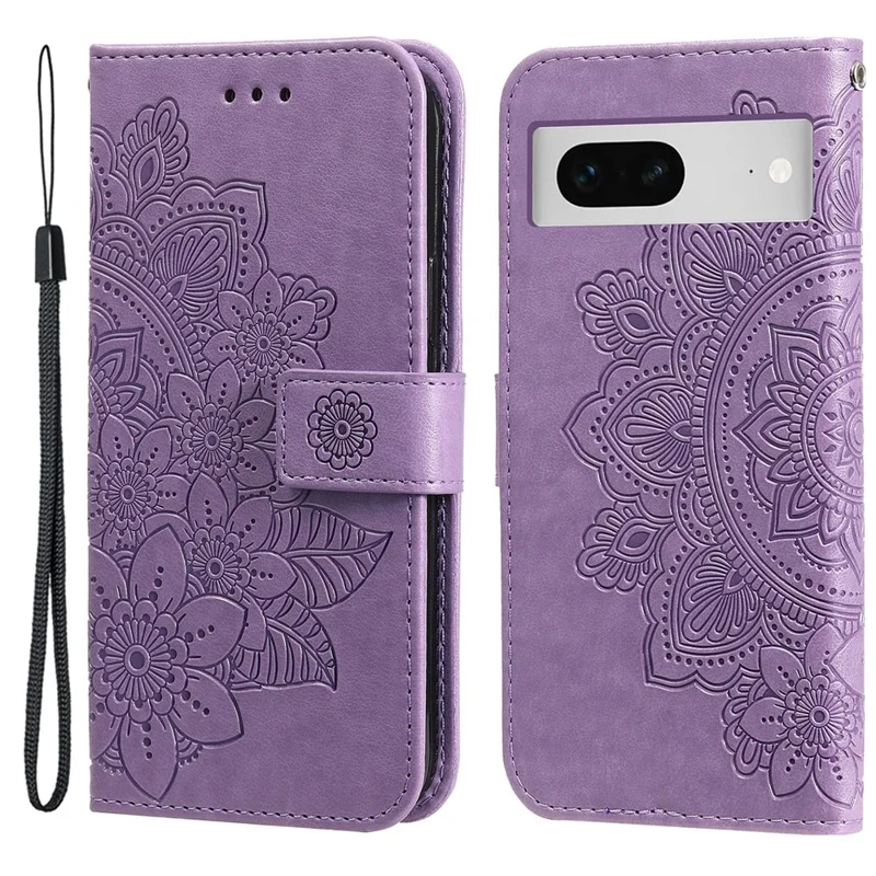 For Google Pixel 7 5G Case Floral Pattern PU Leather Wallet Stand Phone Cover - Purple