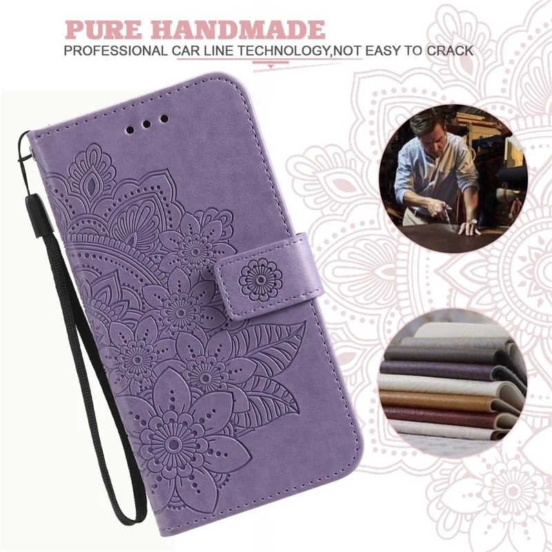 For Google Pixel 7 5G Case Floral Pattern PU Leather Wallet Stand Phone Cover - Purple