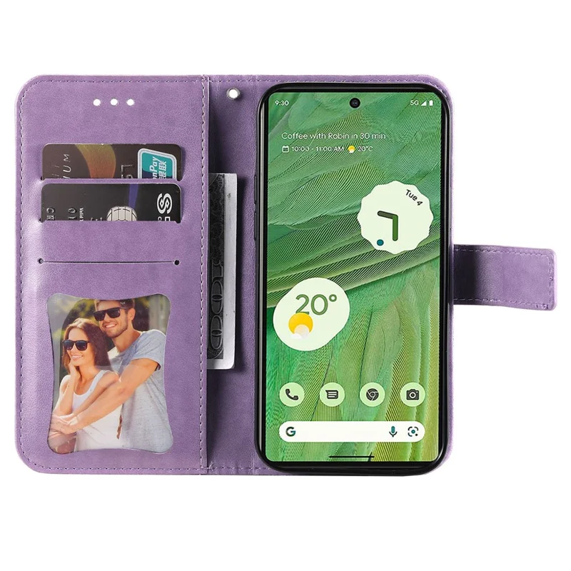 For Google Pixel 7 5G Case Floral Pattern PU Leather Wallet Stand Phone Cover - Purple
