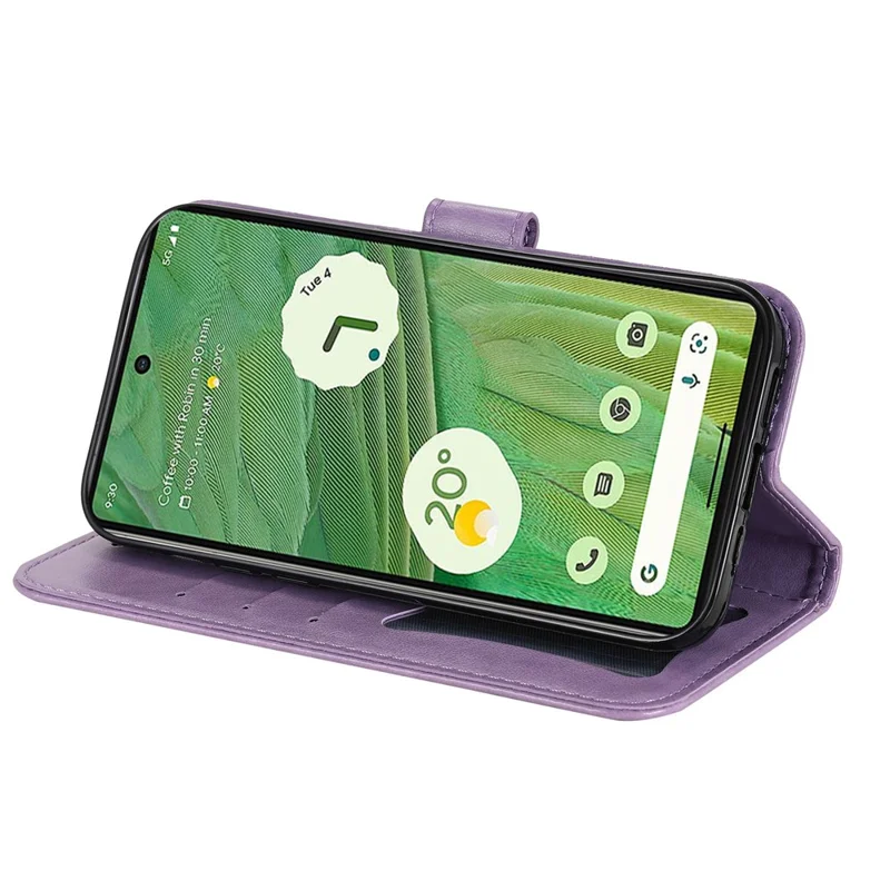 For Google Pixel 7 5G Case Floral Pattern PU Leather Wallet Stand Phone Cover - Purple