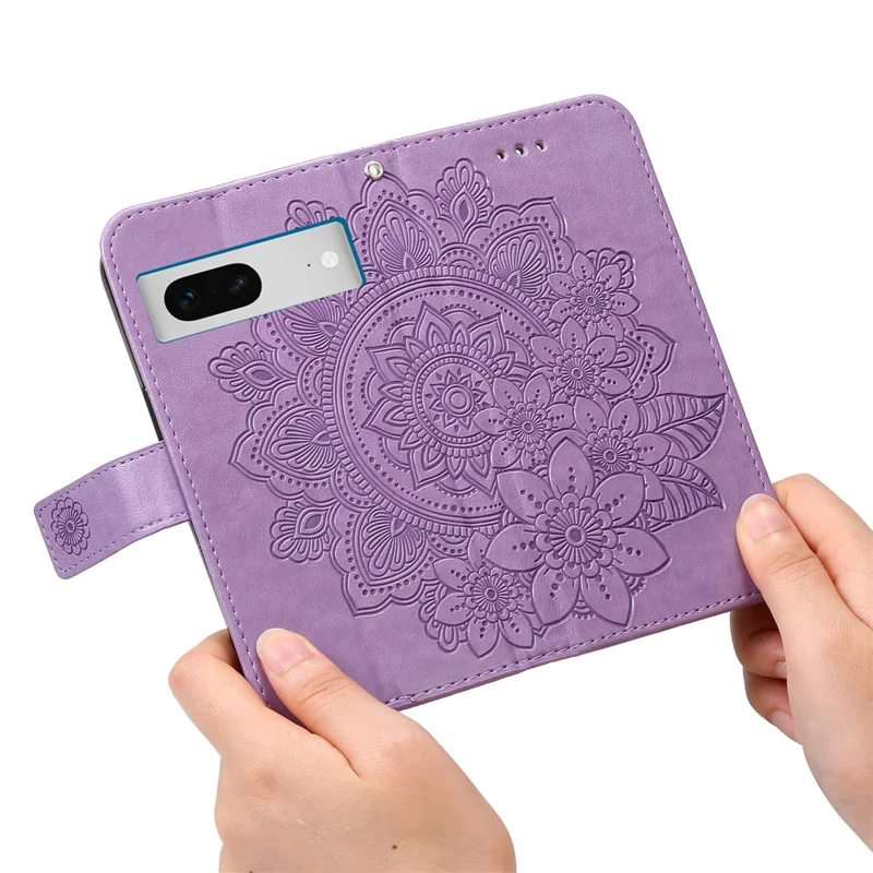 For Google Pixel 7 5G Case Floral Pattern PU Leather Wallet Stand Phone Cover - Purple