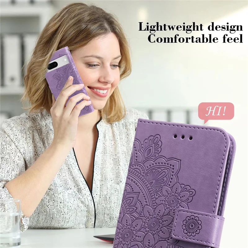 For Google Pixel 7 5G Case Floral Pattern PU Leather Wallet Stand Phone Cover - Purple