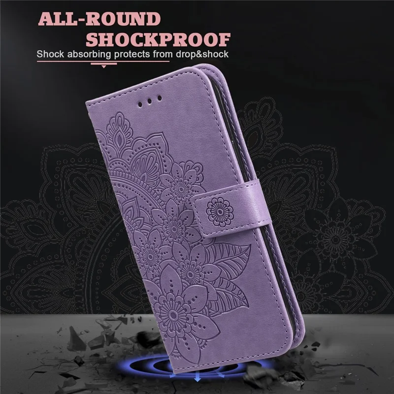 For Google Pixel 7 5G Case Floral Pattern PU Leather Wallet Stand Phone Cover - Purple