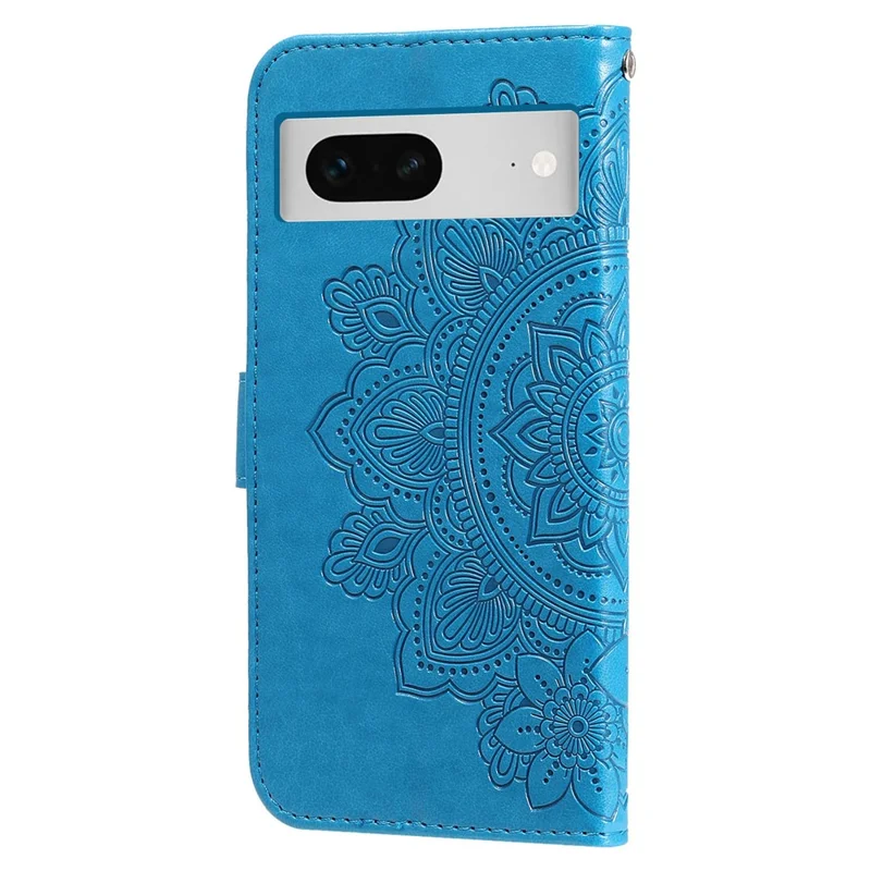 For Google Pixel 7 5G Case Floral Pattern PU Leather Wallet Stand Phone Cover - Blue