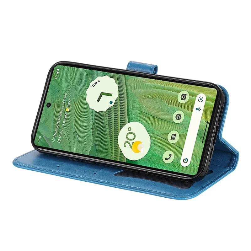 For Google Pixel 7 5G Case Floral Pattern PU Leather Wallet Stand Phone Cover - Blue