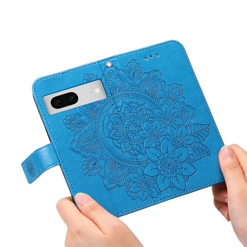 For Google Pixel 7 5G Case Floral Pattern PU Leather Wallet Stand Phone Cover - Blue