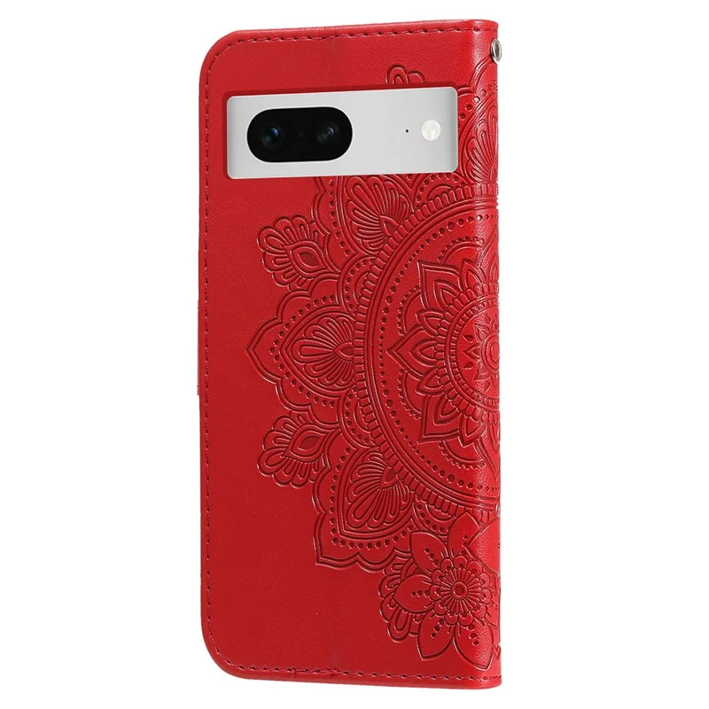 For Google Pixel 7 5G Case Floral Pattern PU Leather Wallet Stand Phone Cover - Red