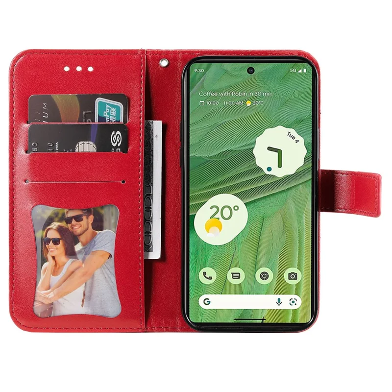 For Google Pixel 7 5G Case Floral Pattern PU Leather Wallet Stand Phone Cover - Red