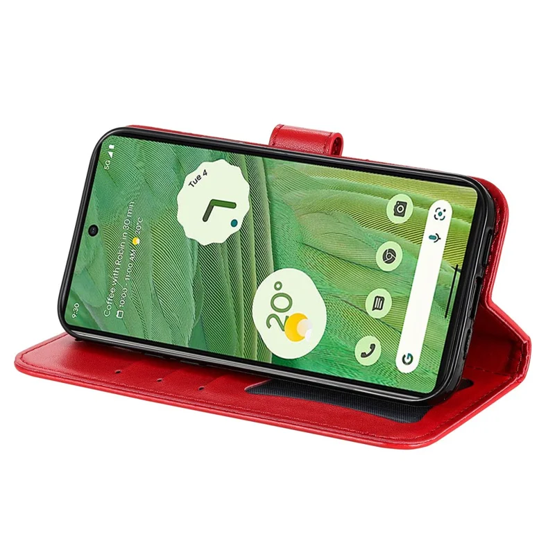 For Google Pixel 7 5G Case Floral Pattern PU Leather Wallet Stand Phone Cover - Red