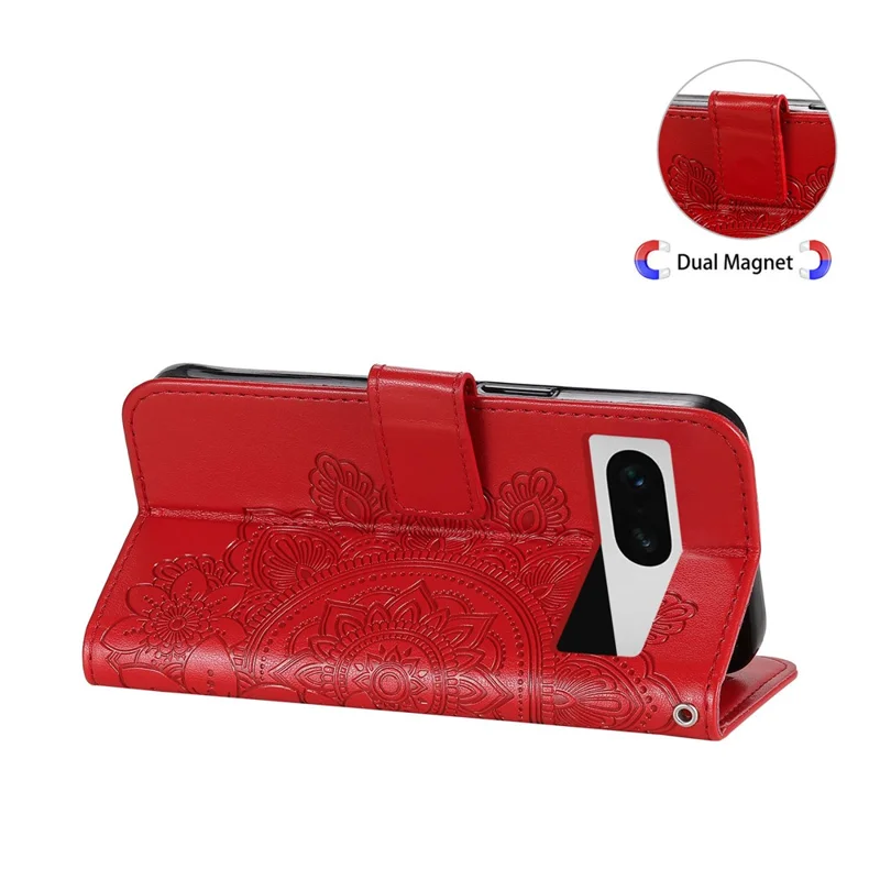 For Google Pixel 7 5G Case Floral Pattern PU Leather Wallet Stand Phone Cover - Red
