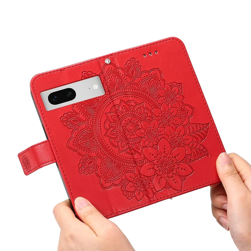 For Google Pixel 7 5G Case Floral Pattern PU Leather Wallet Stand Phone Cover - Red