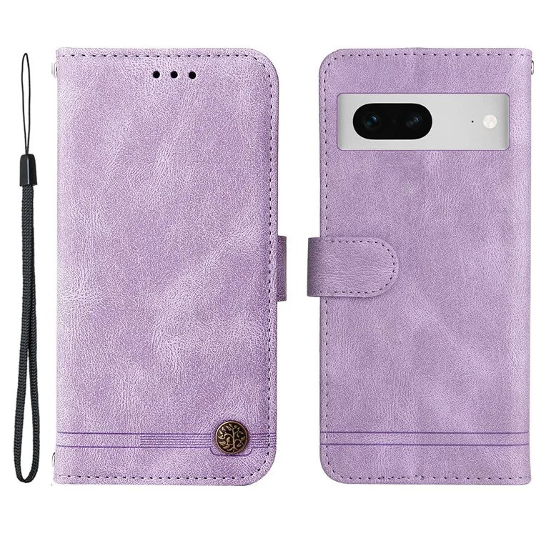 Para Google Pixel 7 5G Anti-Scratch Phone Stand Case Wallet Imprinted Lines Stand Skin-touch Leather Cover - Morado