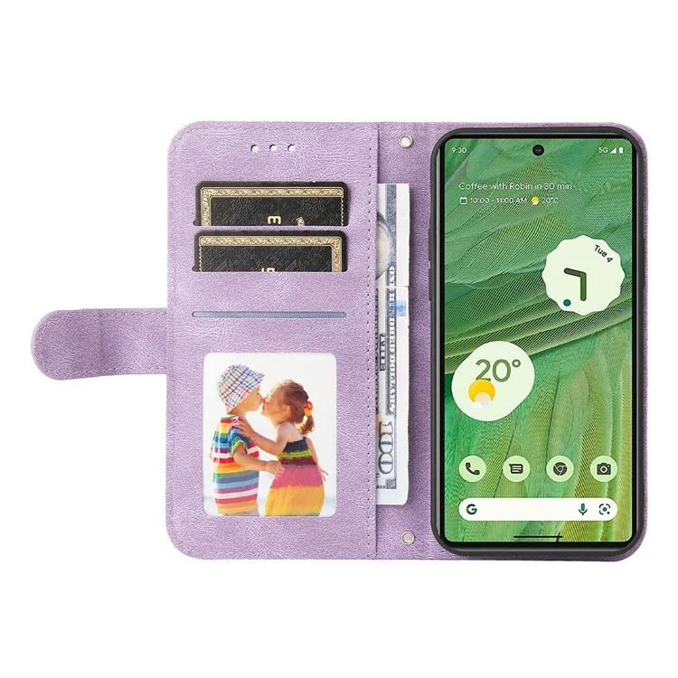 Para Google Pixel 7 5G Anti-Scratch Phone Stand Case Wallet Imprinted Lines Stand Skin-touch Leather Cover - Morado