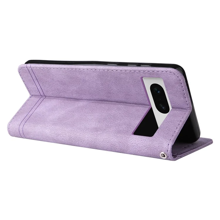 Para Google Pixel 7 5G Anti-Scratch Phone Stand Case Wallet Imprinted Lines Stand Skin-touch Leather Cover - Morado