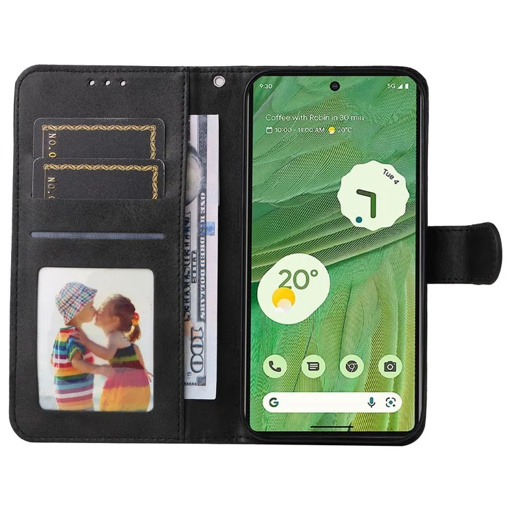 Para Google Pixel 7 5G Calf Texture Phone Cover Wallet Stand Shockproof Case com Alça - Preto