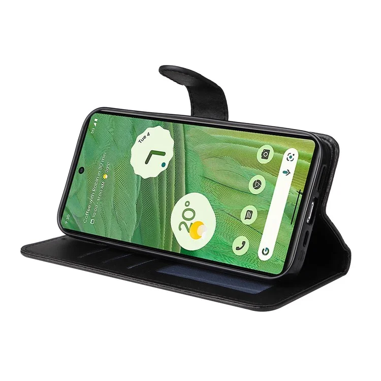 Para Google Pixel 7 5G Calf Texture Phone Cover Wallet Stand Shockproof Case com Alça - Preto