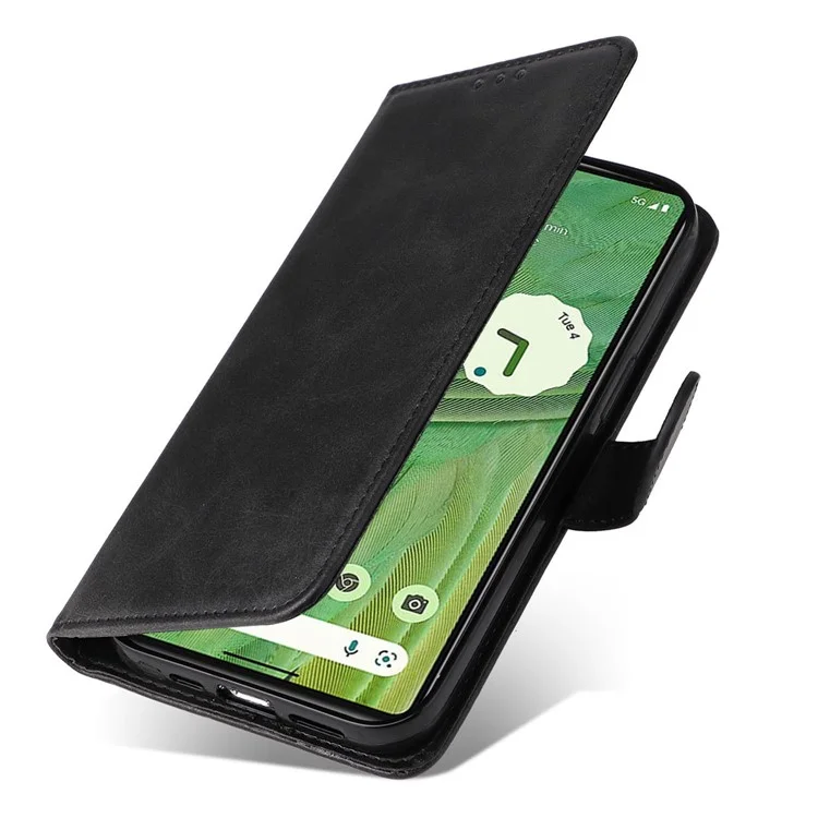 Para Google Pixel 7 5G Calf Texture Phone Cover Wallet Stand Shockproof Case com Alça - Preto
