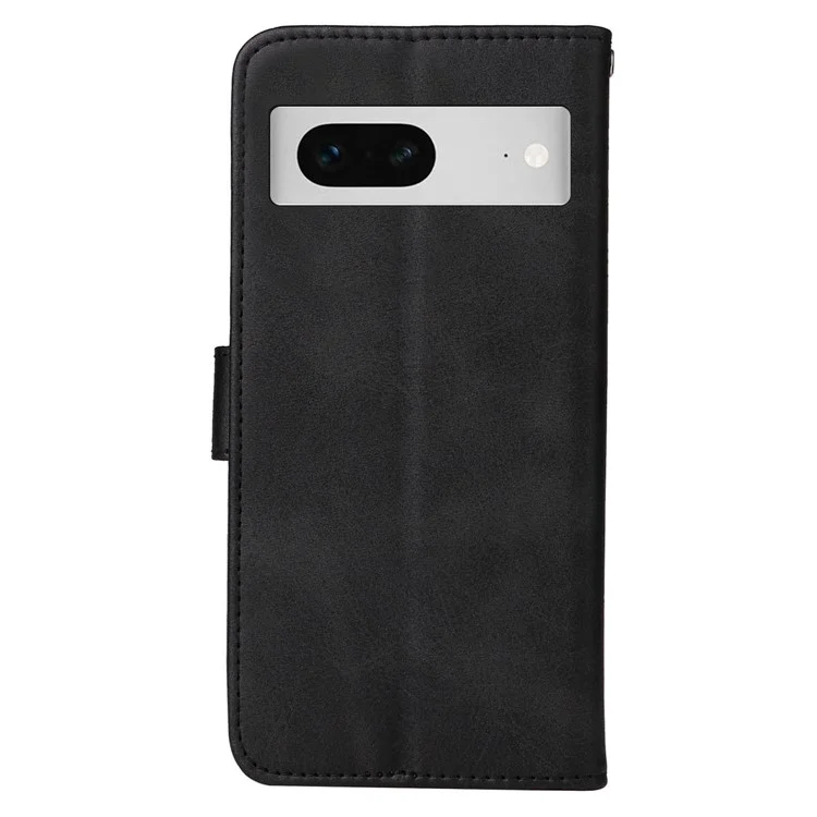 Para Google Pixel 7 5G Calf Texture Phone Cover Wallet Stand Shockproof Case com Alça - Preto