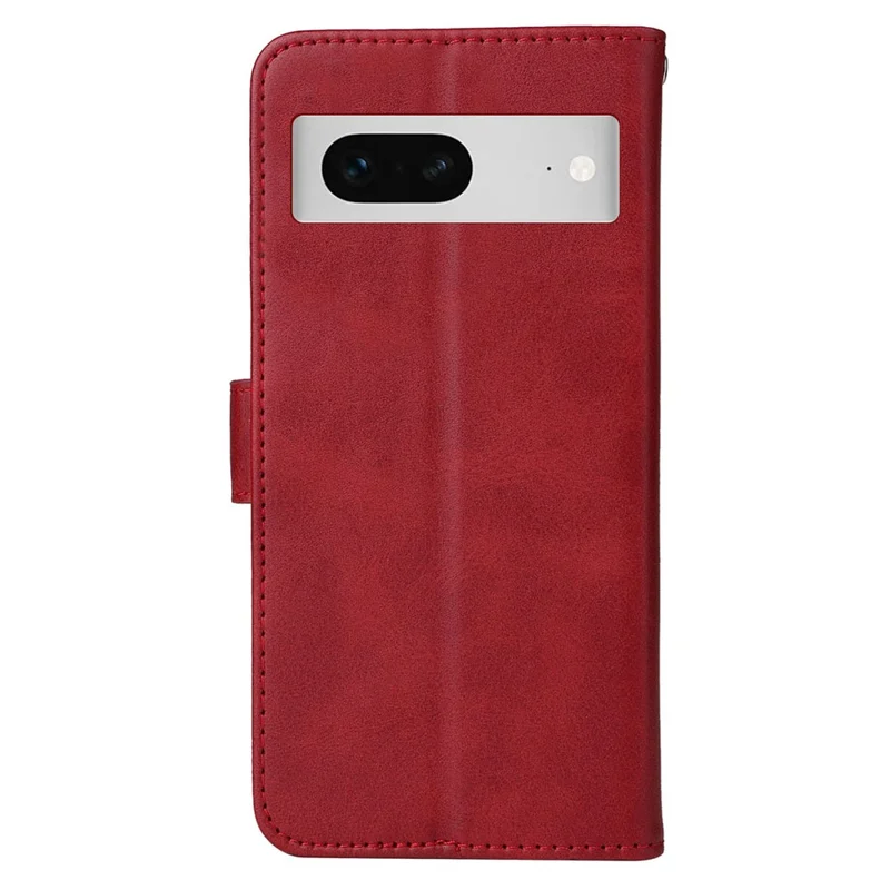 For Google Pixel 7 5G Calf Texture Phone Cover Wallet Stand Shockproof Case with Strap - Red