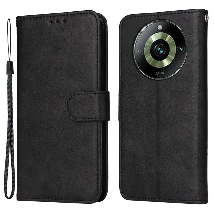 Per Realme 11 Pro+ 5G / 11 Pro 5G Custodia Portafoglio in Pelle PU Effetto Vitello Flip Stand - Nero