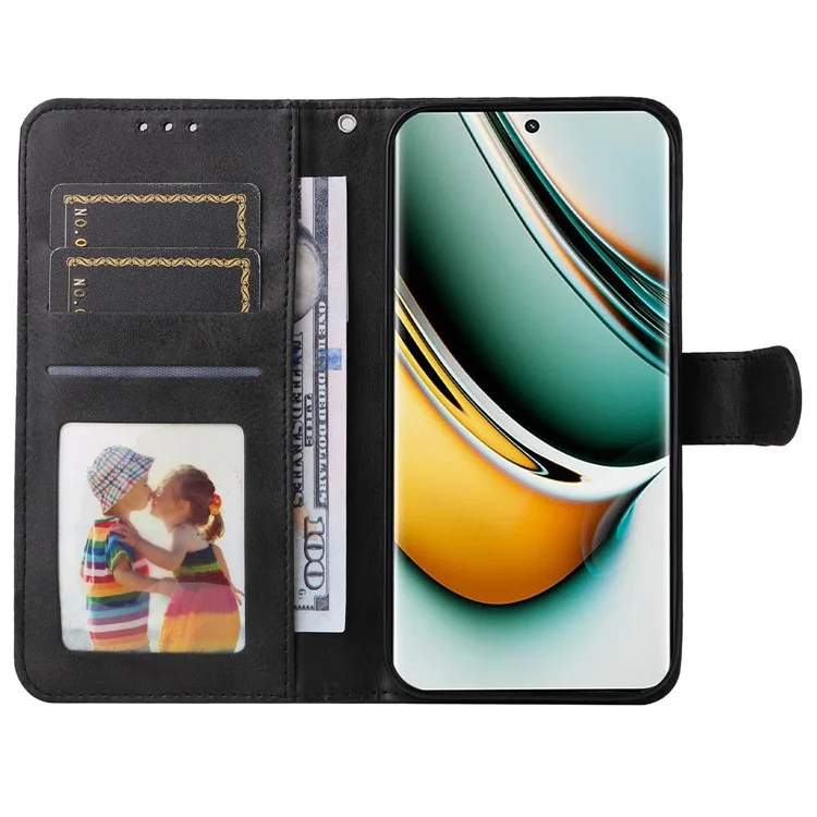 Per Realme 11 Pro+ 5G / 11 Pro 5G Custodia Portafoglio in Pelle PU Effetto Vitello Flip Stand - Nero