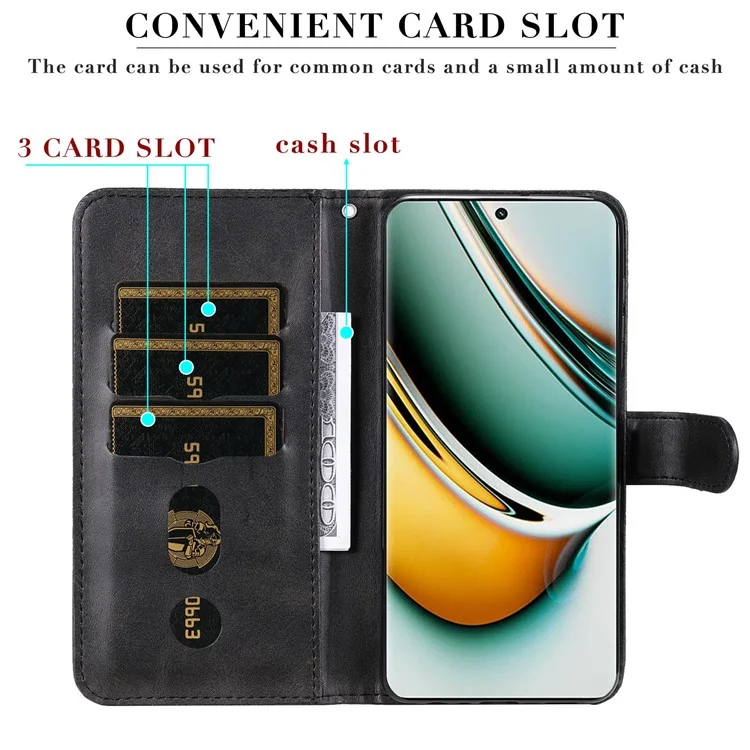 Pour Realme 11 Pro+ / 11 Pro 5G Étui Portefeuille en Cuir avec Support - Noir