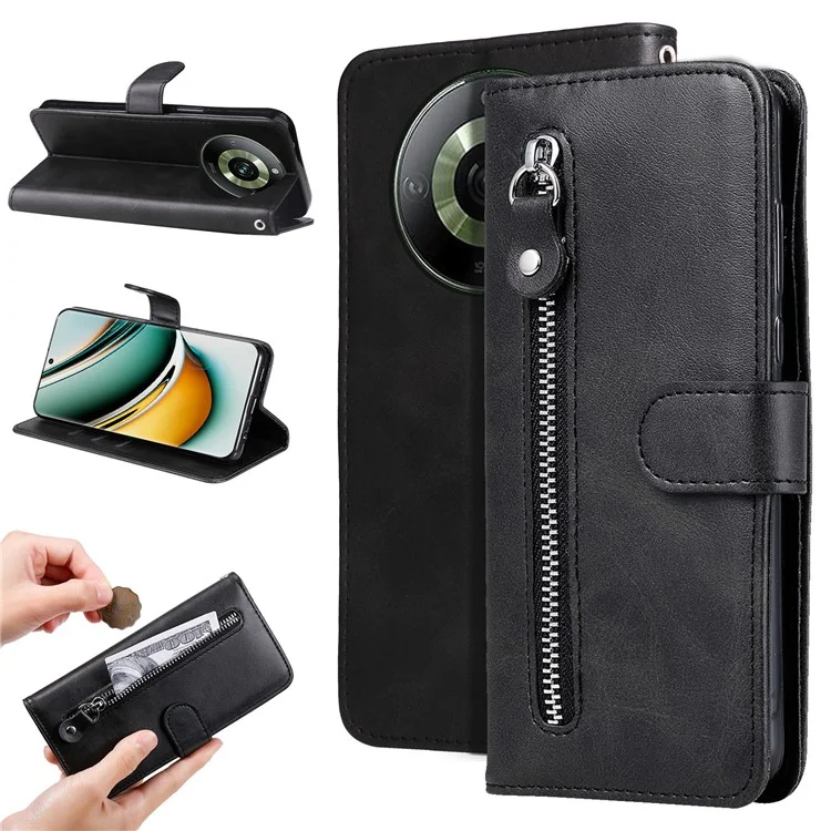 Pour Realme 11 Pro+ / 11 Pro 5G Étui Portefeuille en Cuir avec Support - Noir