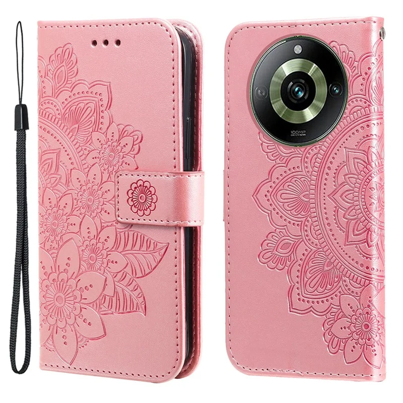 For Realme 11 Pro 5G / 11 Pro+ 5G Case Floral Pattern PU Leather Wallet Stand Phone Cover - Pink