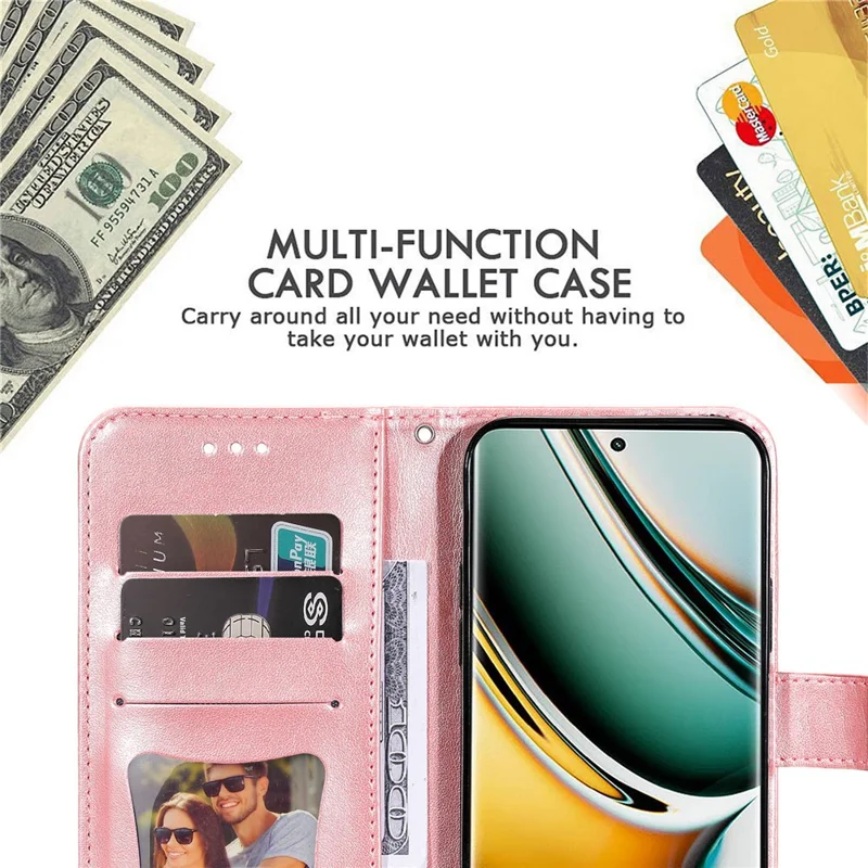 For Realme 11 Pro 5G / 11 Pro+ 5G Case Floral Pattern PU Leather Wallet Stand Phone Cover - Pink