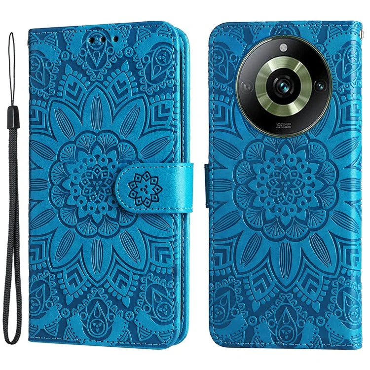For Realme 11 Pro 5G / 11 Pro+ 5G Leather Wallet Protective Cover Sunflower Imprinted Flip Stand Case - Blue