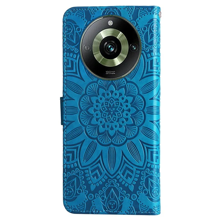 For Realme 11 Pro 5G / 11 Pro+ 5G Leather Wallet Protective Cover Sunflower Imprinted Flip Stand Case - Blue