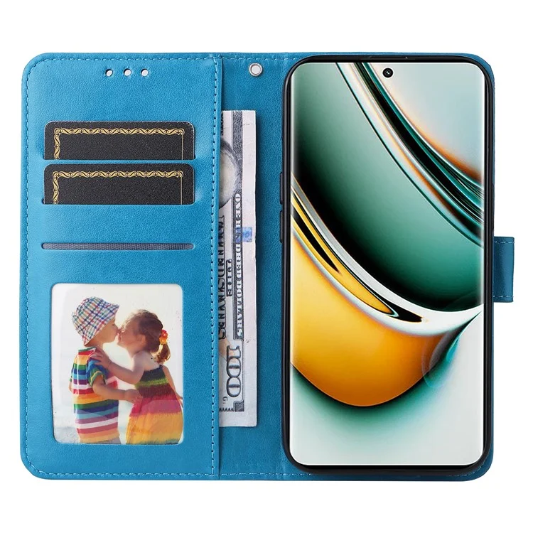 For Realme 11 Pro 5G / 11 Pro+ 5G Leather Wallet Protective Cover Sunflower Imprinted Flip Stand Case - Blue