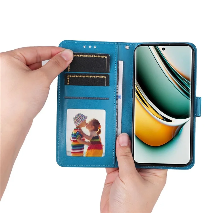 For Realme 11 Pro 5G / 11 Pro+ 5G Leather Wallet Protective Cover Sunflower Imprinted Flip Stand Case - Blue