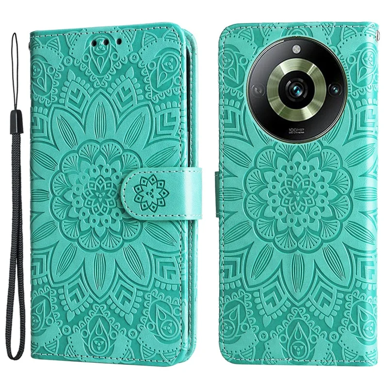 Pour Realme 11 Pro 5G / 11 Pro+ 5G Étui portefeuille en cuir de protection Sunflower Imprinted Flip Stand - Vert