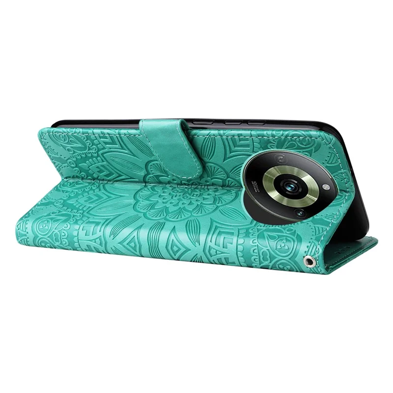 Pour Realme 11 Pro 5G / 11 Pro+ 5G Étui portefeuille en cuir de protection Sunflower Imprinted Flip Stand - Vert