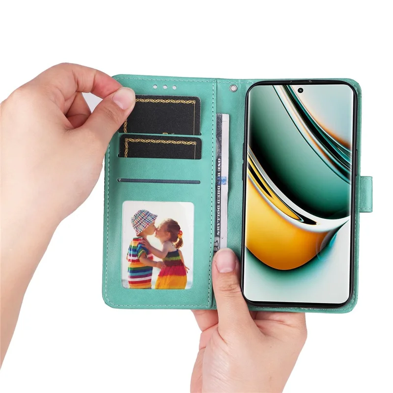 Pour Realme 11 Pro 5G / 11 Pro+ 5G Étui portefeuille en cuir de protection Sunflower Imprinted Flip Stand - Vert