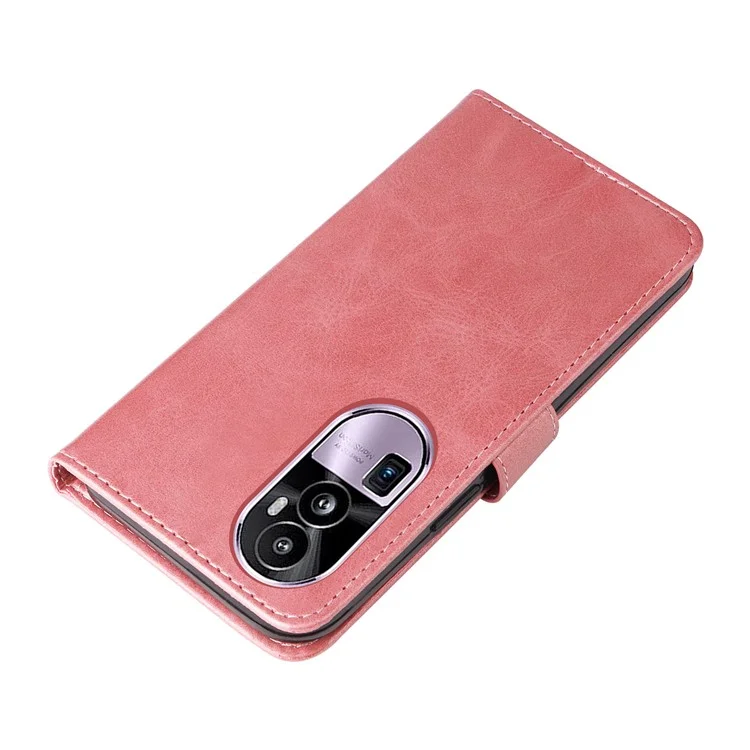 Für Oppo Reno10 Pro+ 5G Kalbsleder-Handy-Case mit Reißverschlusstasche und Ständer - Pink
