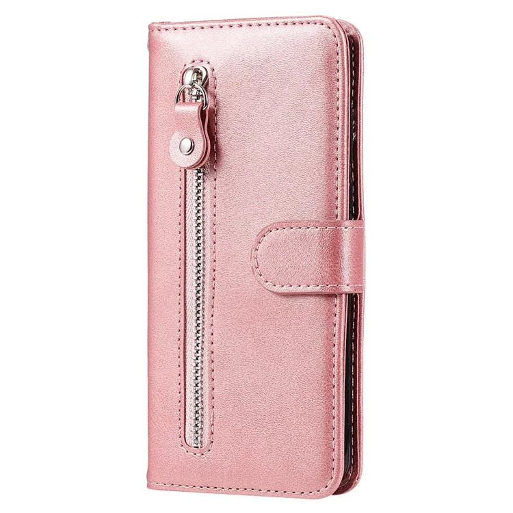 Für Oppo Reno10 Pro+ 5G Kalbsleder-Handy-Case mit Reißverschlusstasche und Ständer - Pink